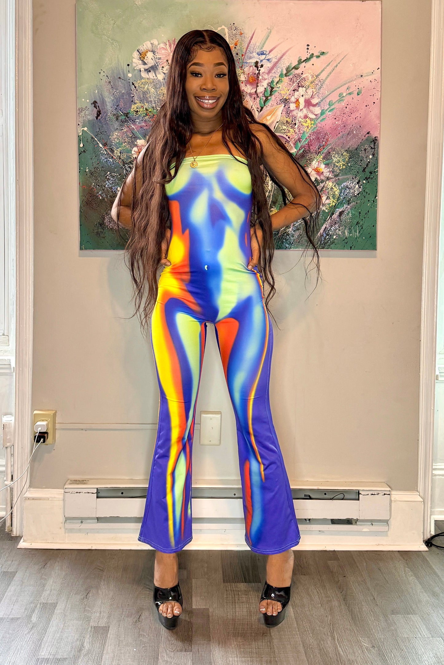 Tie Dye Flare Leg Tube Jumpsuit