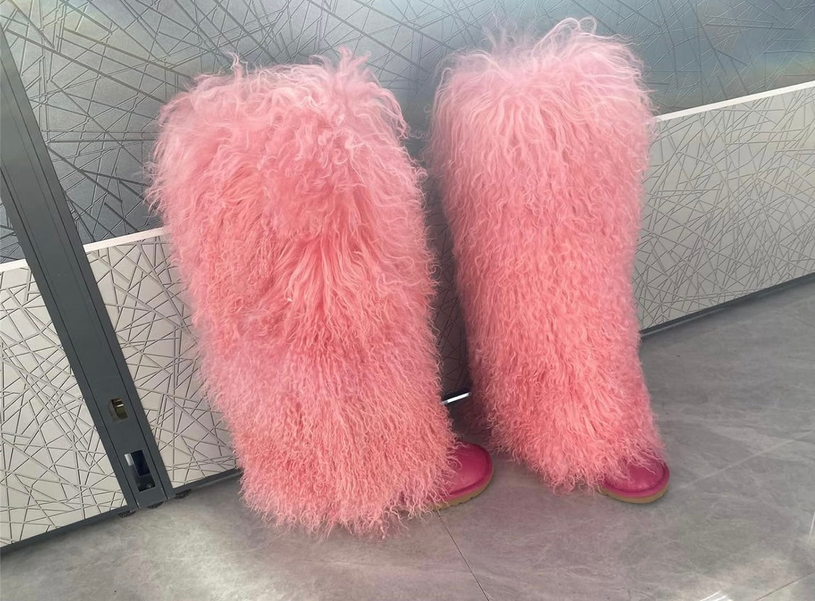 Over Knee High Mongolian Fur Boots