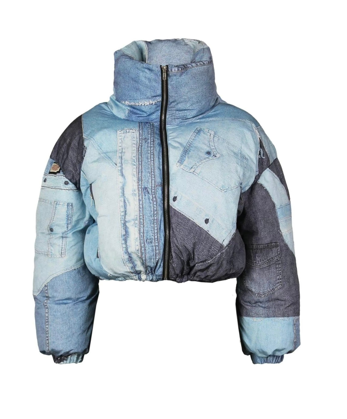 New arrival🔥 Woman denim effect print zip up hooded coat