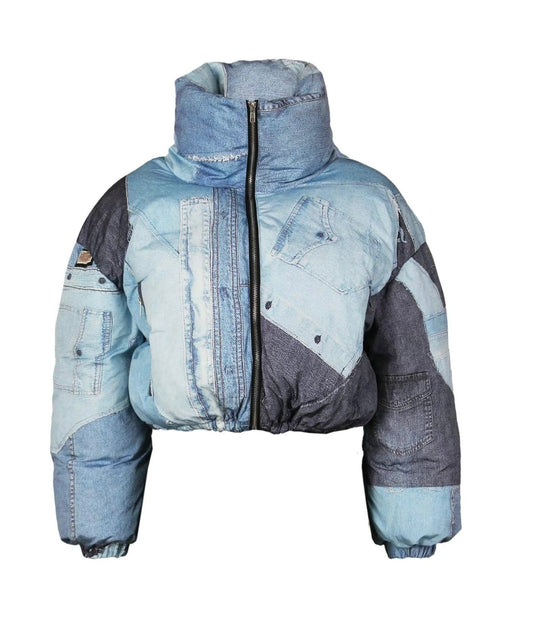 New arrival🔥 Woman denim effect print zip up hooded coat