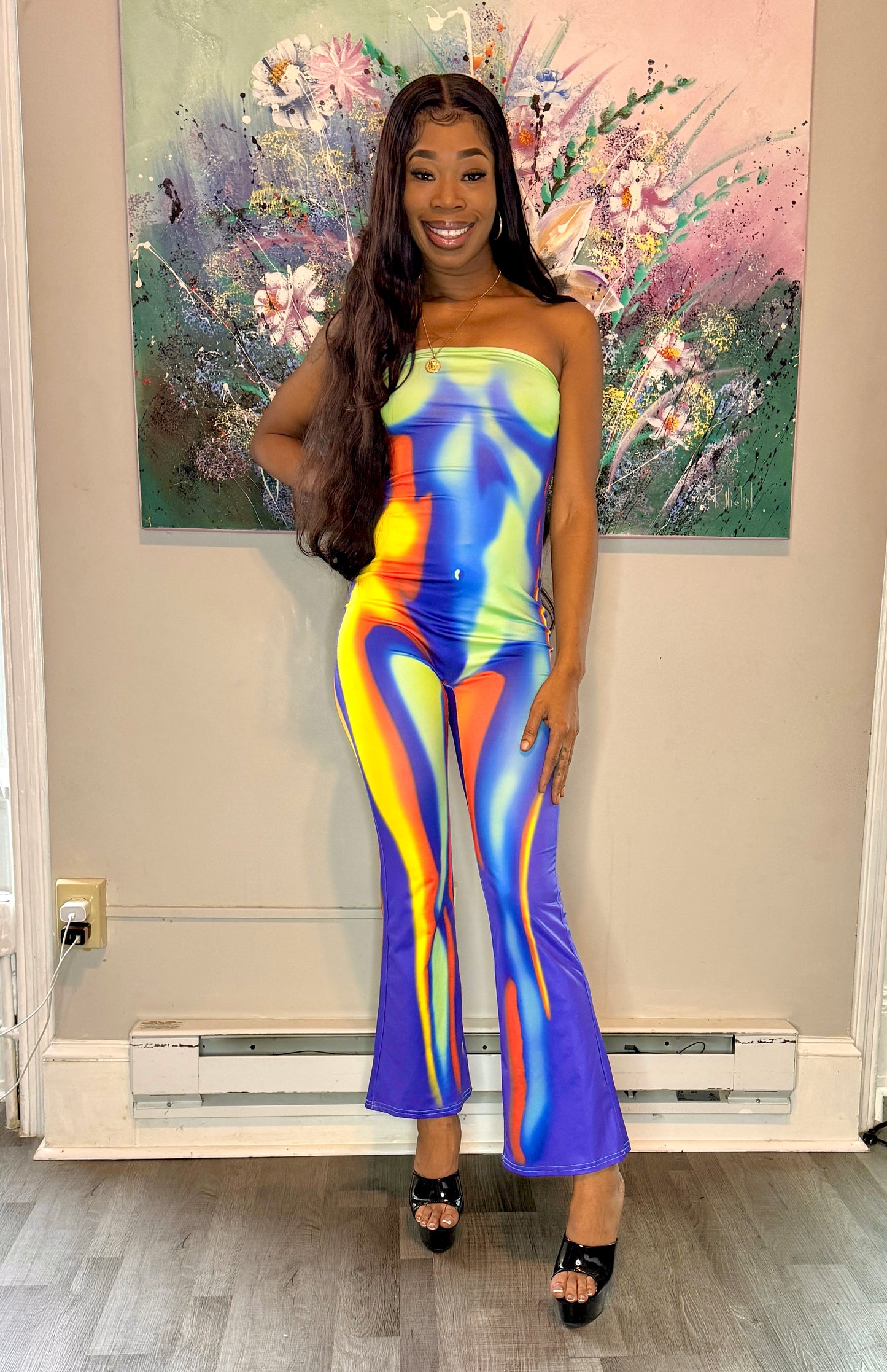 Tie Dye Flare Leg Tube Jumpsuit