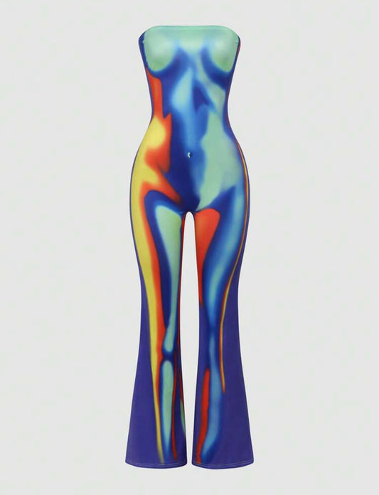 Tie Dye Flare Leg Tube Jumpsuit