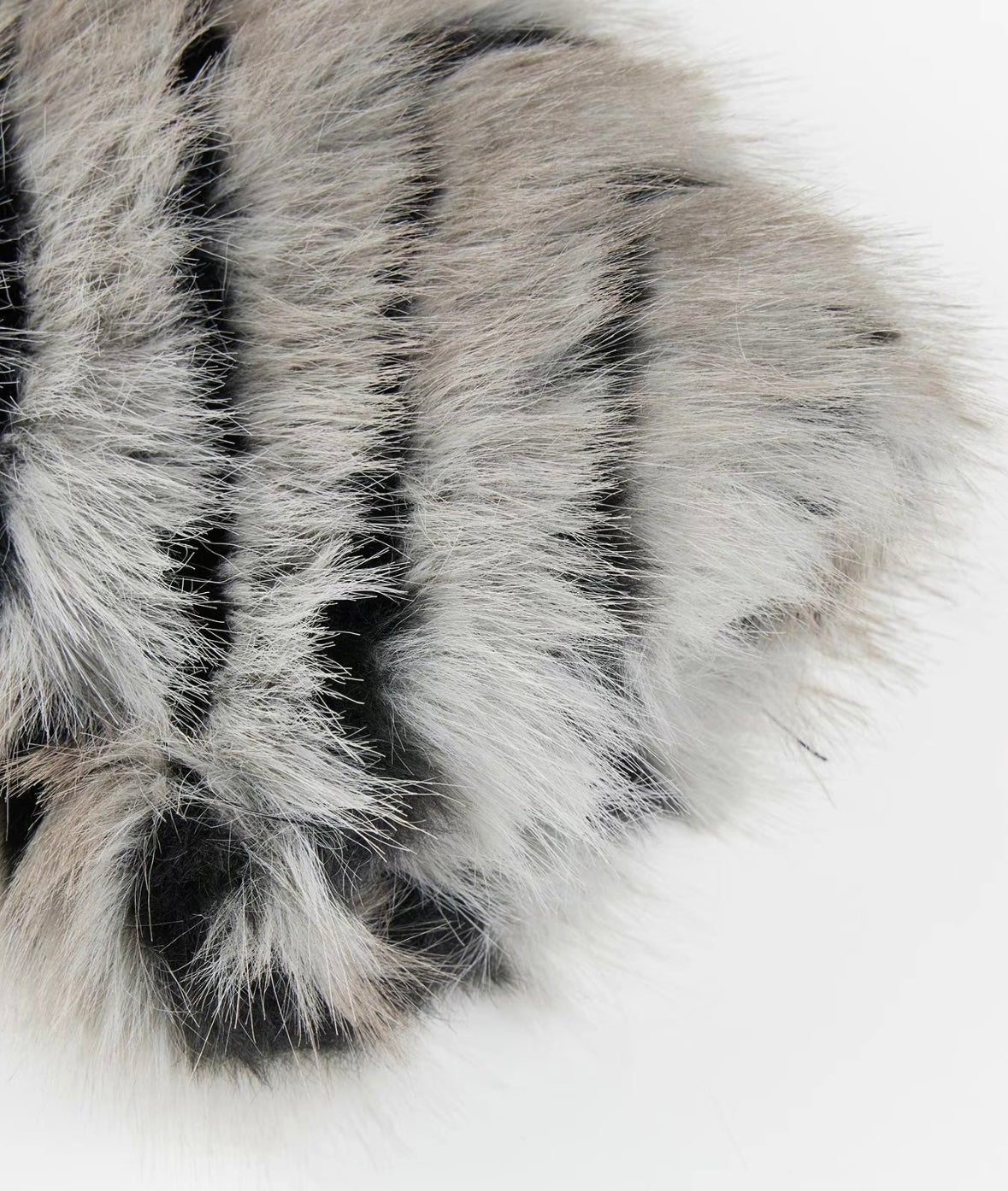 Woman striped pattern faux fur coat