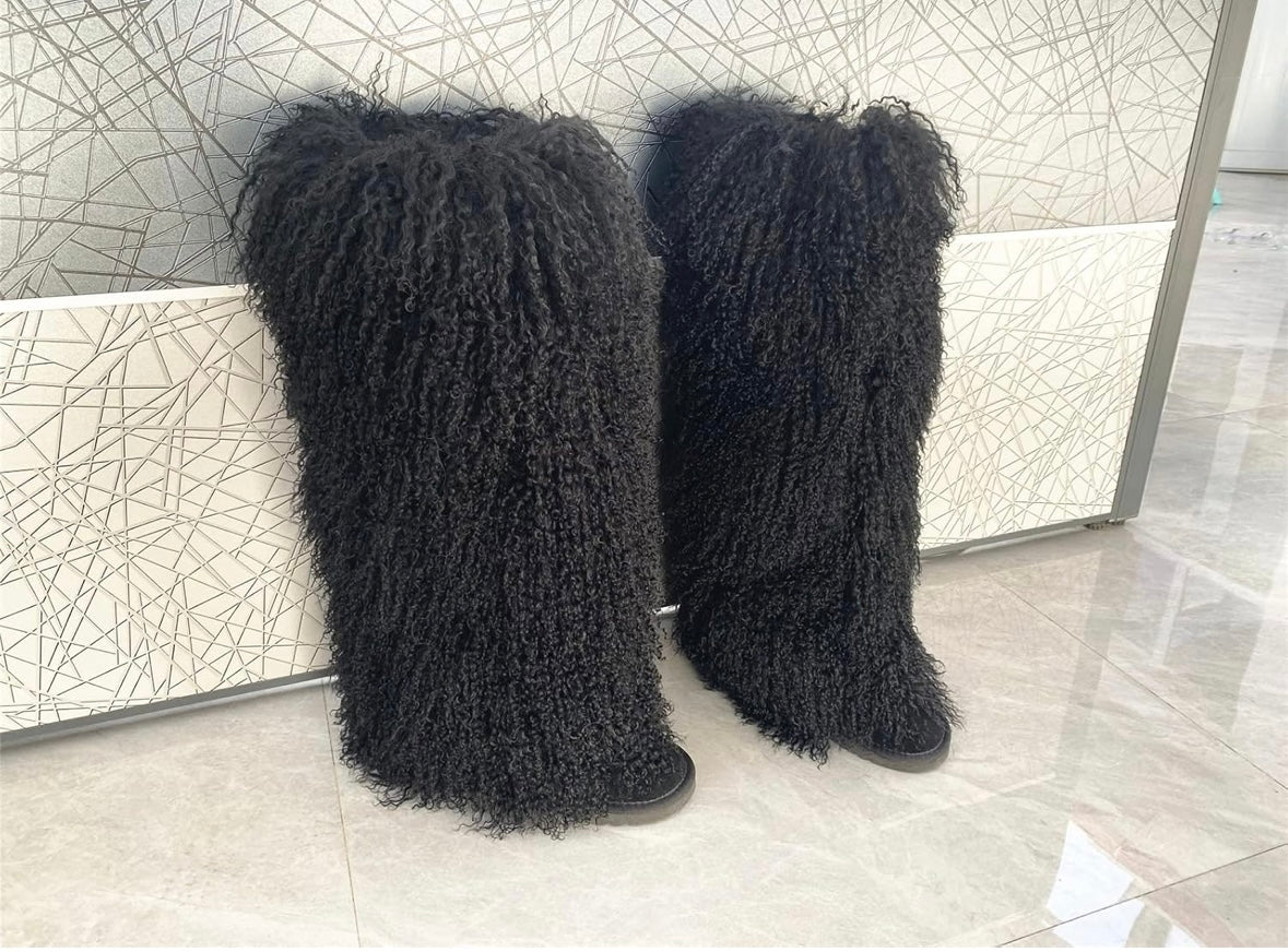 Over Knee High Mongolian Fur Boots